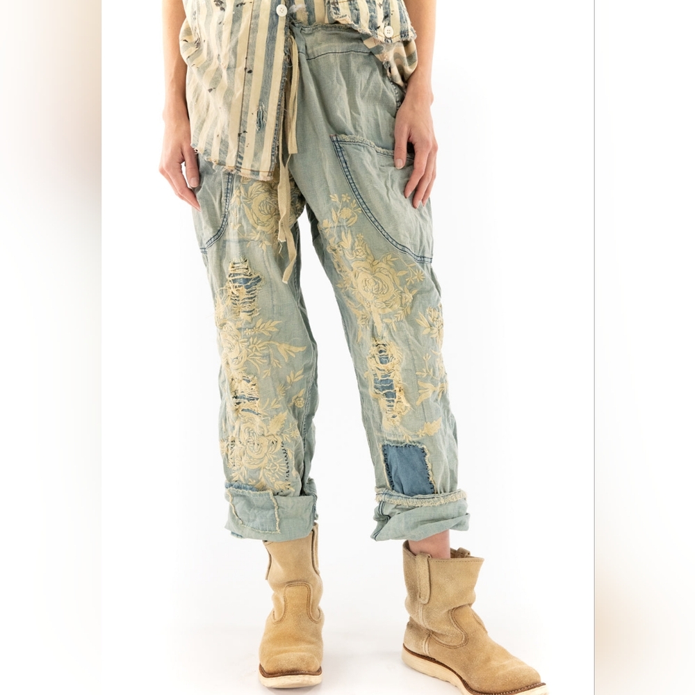New Magnolia Pearl OKeefe Jeans Floral Embroidered Denim Jean Indigo Pant 210 os - Picture 3 of 16